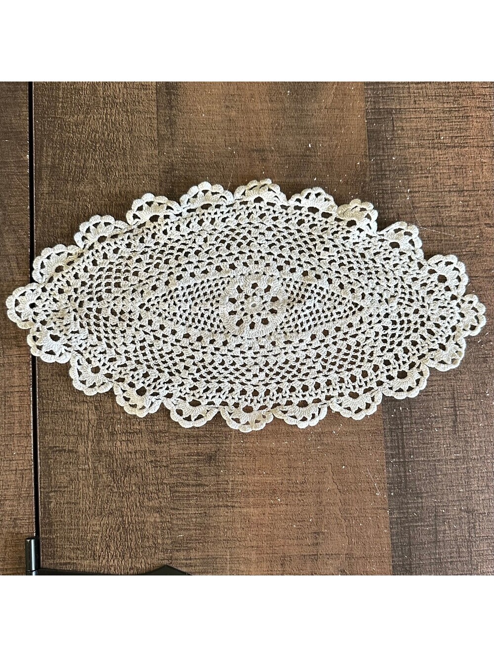 Hand Crocheted Oval Doily Ivory Floral Scalloped Lace Table Mat 12x6